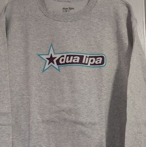 Dua Lipa Gray Graphic Sweatshirt with Teal Accent